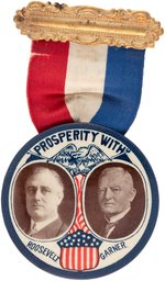 "PROSPERITY WITH" ROOSEVELT & GARNER EXCEPTIONAL 1932 JUGATE BUTTON.