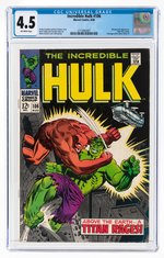 INCREDIBLE HULK #106 AUGUST 1968 CGC 4.5 VG+.