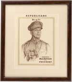 "REPUBLICANS DRAFT GENERAL MacARTHUR FOR PRESIDENT" PORTRAIT POSTER.