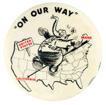 LARGE 1940 CARTOON BUTTON FOR “G.O.P.” AND WILLKIE’S CAMPAIGN.