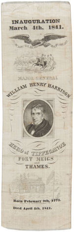 WILLIAM HENRY HARRISON 1841 INAUGURATION/MEMORIAL RIBBON.