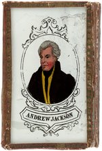 "ANDREW JACKSON" REVERSE PAINTED GLASS PATCH BOX.