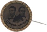 "LINCOLN AND HAMLIN" UNIFACE FERROTYPE JUGATE STICK PIN BADGE.