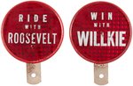 "RIDE WITH ROOSEVELT" AND "WIN WITH WILLKIE" LICENSE PLATE ATTACHMENT PAIR.