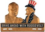 "DRIVE AHEAD WITH ROOSEVELT" UNCLE SAM AND FDR LICENSE PLATE ATTACHMENT.