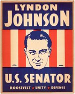 JOHNSON "US SENATOR ROOSEVELT UNITY DEFENSE" CARDBOARD POSTER.