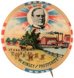 "McKINLEY AND PROSPERITY" GRAPHIC 1900 PORTRAIT BUTTON HAKE #64.