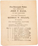 JOHN P. HALE 1852 ANTI-SLAVERY THIRD PARTY MASSACHUSETTS ELECTORAL BALLOT.
