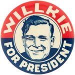 "WILLKIE FOR PRESIDENT" SMILING PORTRAIT BUTTON.