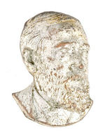 HARRISON HIGHLY DETAILED SILVERED BRASS BUST PIN IN HIGH RELIEF.