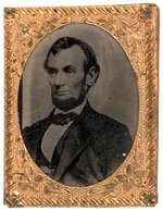 LINCOLN 1864 FIVE DOLLAR BILL POSE GEM FERROTYPE PORTRAIT IN BRASS FRAME.