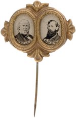 GREELEY & BROWN CHOICE 1872 BRASS SHELL FERROTYPE JUGATE STICK PIN.