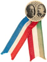 TAFT & MEXICO'S PRESIDENT DIAZ RARE 1909 MEETING BUTTON WITH FLAG RIBBONS.