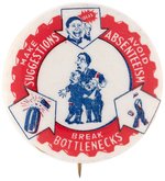 TOJO AND MUSSOLINI COWER ALONG SIDE HITLER IN THE FACE OF AMERICAN HOMEFRONT RESOLVE CARTOON BUTTON.