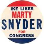 "IKE LIKES MARTY SNYDER FOR CONGRESS" RARE NEW YORK COATTAIL BUTTON.