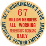 "IKE'S WORKINGMEN'S CLUB AMERICA'S RECORD EMPLOYMENT" RARE BUTTON.