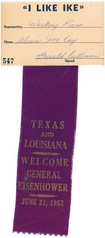 "TEXAS AND LOUISIANA WELCOME GENERAL EISENHOWER" SINGLE DAY EVENT RIBBON.