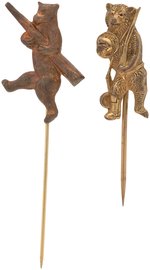 ROOSEVELT BEARS PAIR OF SCARCE FIGURAL BRASS STICKPINS.