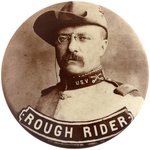 ROOSEVELT "ROUGH RIDER" RARE SEPIA TONED REAL PHOTO BUTTON.