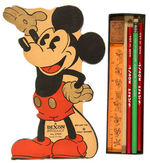 MICKEY MOUSE FIGURAL PENCIL BOX WITH COMPLETE ORIGINAL CONTENTS.