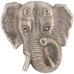 "G.O.P." ELEPHANT WITH "CAPITAL" AND "LABOR" EARS MECHANICAL BADGE.