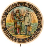 SUPERB COLOR 1900 WICHITA CARNIVAL AND FALL FESTIVAL BUTTON AND PHOTO EXAMPLE FROM BUTTON POWER BOOK.