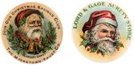 SANTA BUTTON PAIR C. 1915 BY WEBER BADGE OF READING, PA WITH FIRST GENERATION CLASSIC DESIGNS.