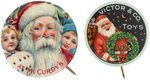 SANTA CHOICE COLOR BUTTON PAIR BY BASTIAN C. 1910 AND 1925.