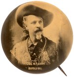 BUFFALO BILL CODY REAL PHOTO LARGER SIZED BUTTON FROM HIS 1903-1906 EUROPEAN TOUR.