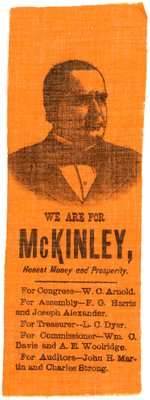 McKINLEY HONEST MONEY AND PROSPERITY" PENNSYLVANIA COATTAIL RIBBON.