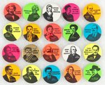 INDEPENDENT SOCIALIST CLUB 1968 FULL SET OF 19 DAYGLO PERSONALITY BUTTONS.