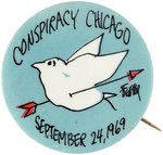 SCARCE "CONSPIRACY CHICAGO" BUTTON WITH JULES FEIFFER ART.