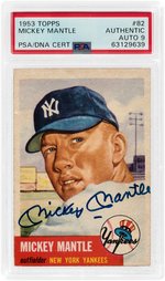 1953 TOPPS MICKEY MANTLE (HOF) SIGNED CARD #82 PSA/DNA CERTIFIED AUTO 9.