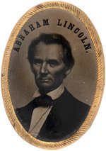 "ABRAHAM LINCOLN" IMPRESSIVE OVAL COOPER UNION FERROTYPE BADGE.