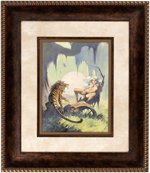 CAVE GIRL & SABRETOOTH TIGER FRAMED PAINTING ORIGINAL ART BY MIKE HOFFMAN.