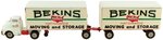 BEKINS VAN LINES DUAL TRAILER FRICTION POWERED TIN TRUCK IN BOX.