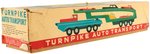 SEARS EXCLUSIVE TURNPIKE AUTO TRANSPORT FRICTION POWERED STEEL TRUCK AND NINE CARS IN BOX.