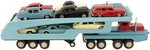 SEARS EXCLUSIVE TURNPIKE AUTO TRANSPORT FRICTION POWERED STEEL TRUCK AND NINE CARS IN BOX.