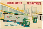 CONSOLIDATED FREIGHTWAYS DOUBLE VAN TRAILER FRICTION POWERED TIN TRUCK IN BOX.