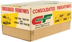 CONSOLIDATED FREIGHTWAYS DOUBLE VAN TRAILER FRICTION POWERED TIN TRUCK IN BOX.