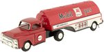 MOBIL GASOLINE TRAILER FRICTION POWERED TIN TRUCK IN BOX.