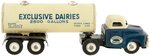 EXCLUSIVE DAIRIES FRICTION POWERED TIN MILK TANKER TRUCK IN BOX.