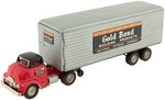 GOLD BOND BUILDING PRODUCTS FRICTION POWERED TIN TRUCK W/TRAILER IN BOX.