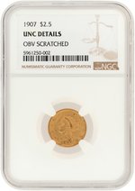 1907 LIBERTY HEAD QUARTER EAGLE UNC DETAILS OBV SCRATCHED (NGC).