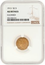 1913 INDIAN HEAD QUARTER EAGLE AU DETAIL CLEANED (NGC).