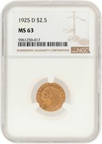 1925 D INDIAN HEAD QUARTER EAGLE MS-63 (NGC).