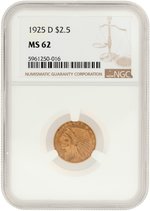 1925 D INDIAN HEAD QUARTER EAGLE MS-62 (NGC).