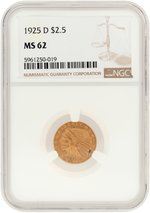 1925 D INDIAN HEAD QUARTER EAGLE MS-62 (NGC).