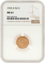 1925 D INDIAN HEAD QUARTER EAGLE MS-61 (NGC).