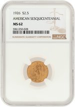 1926 SESQUICENTENNIAL OF AMERICAN INDEPENDENCE QUARTER EAGLE MS-62 (NGC).